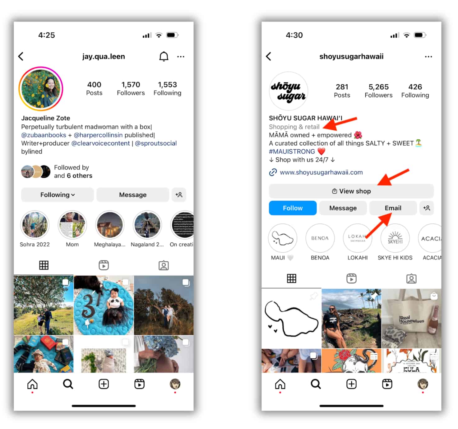 Perfil de Instagram business com posts reais
